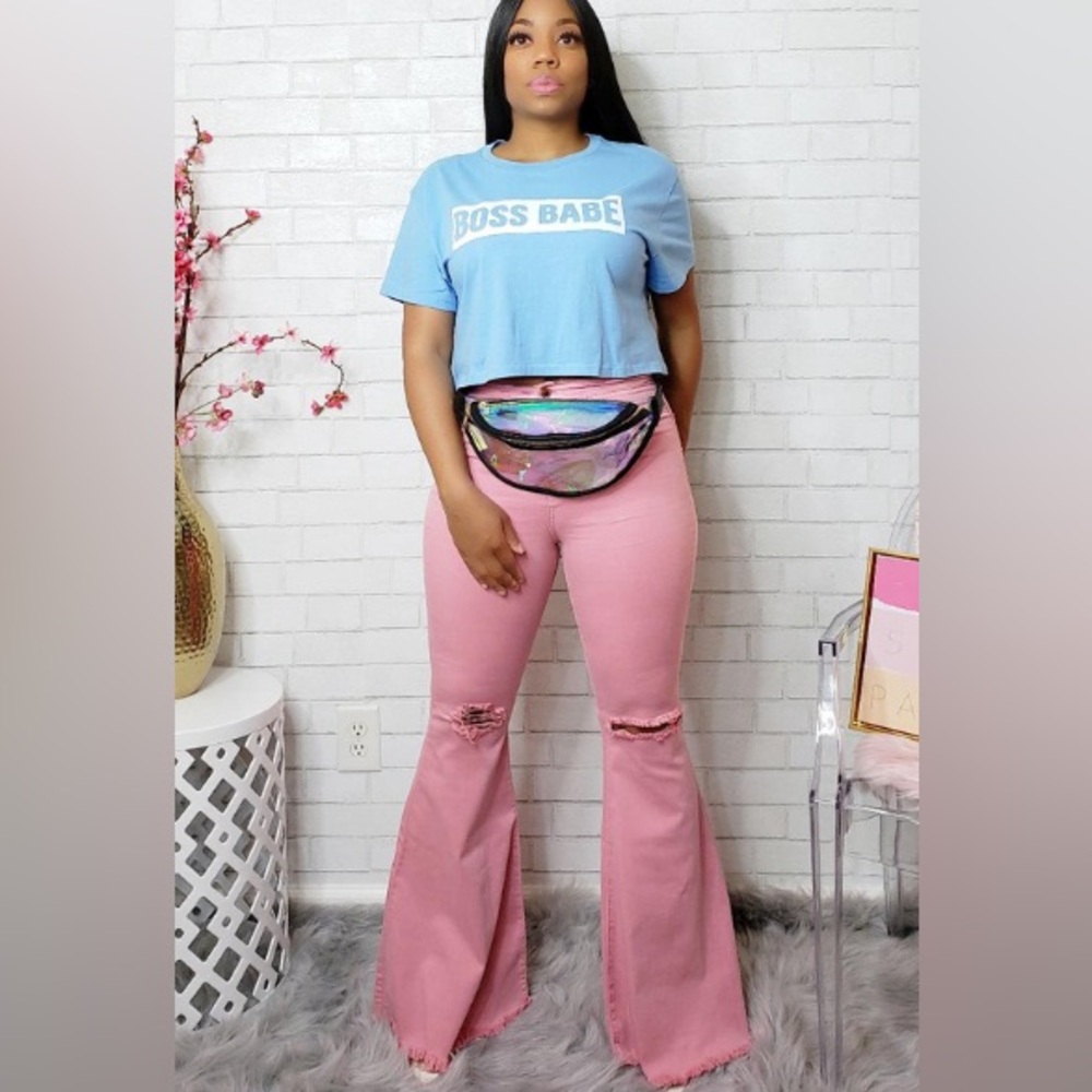 Boss Babe Crop Top Tee-Baby blue